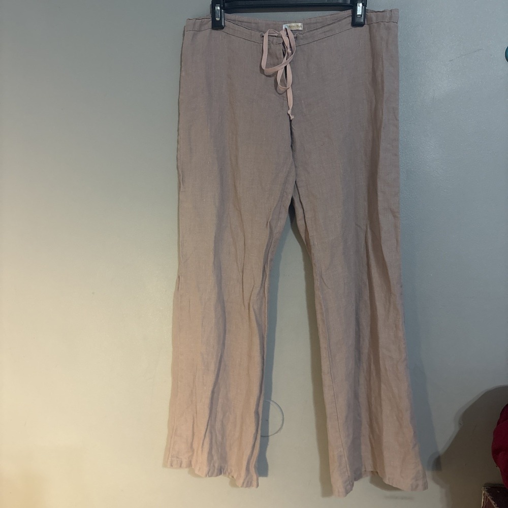 Rubber Ducky Women 34 Pastel Pink Flare Leg Pants Spring Coastal Beach Button Up
